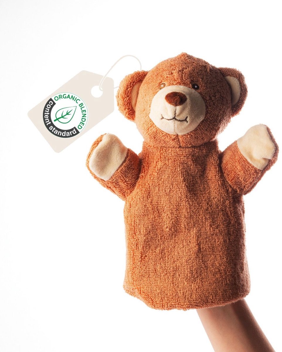 Cute since 1999 - Organische Handpop Bruine Beer - Dier knuffel - Handpop voor poppenkast - 26cm x 20cm