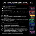 Instructies voor Attitude haarverf met afbeeldingen van de gebruikte producten en kleuren.