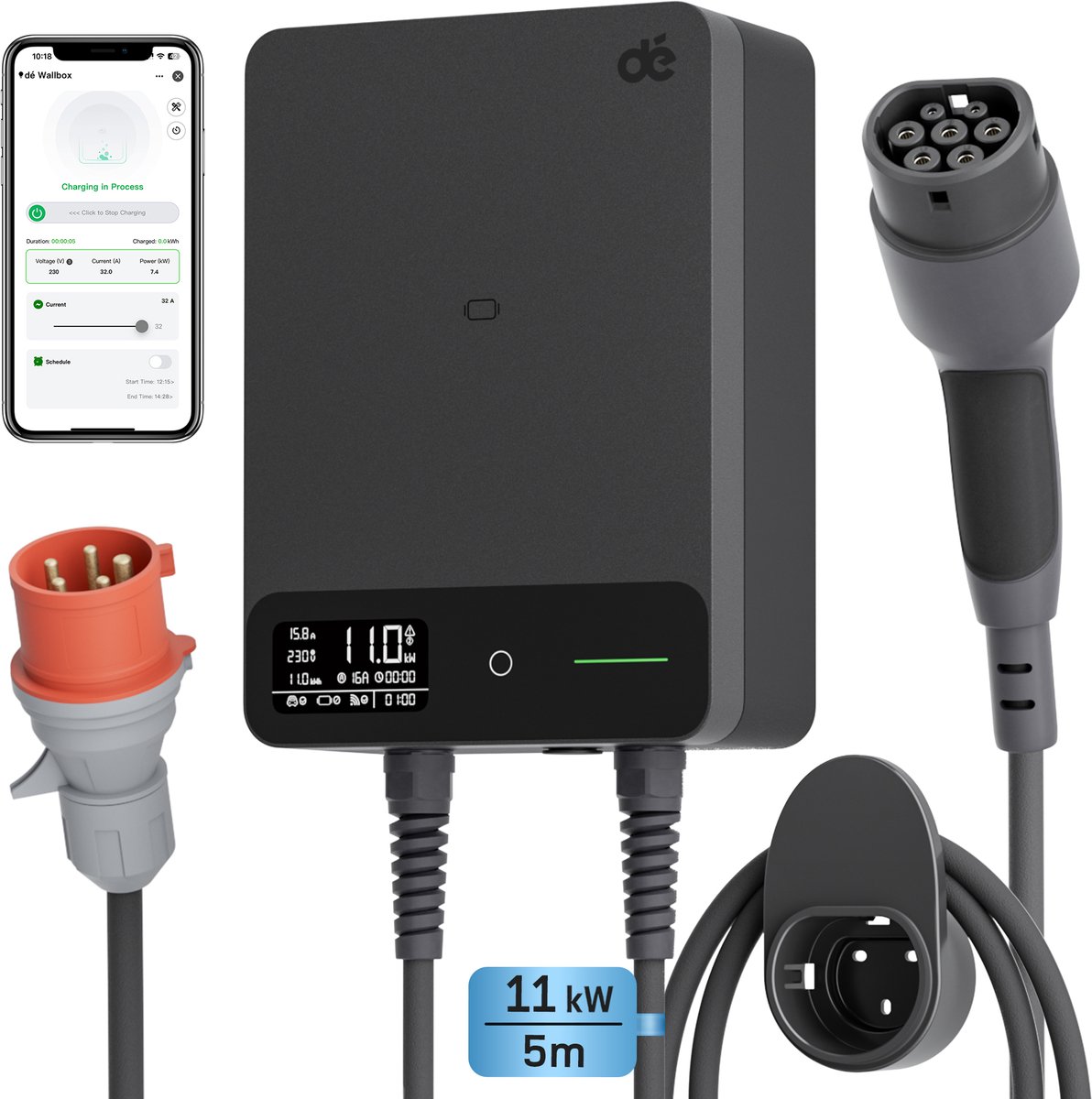 Slimme 11kW Thuislaadstation voor BEV/PHEV - Zwart