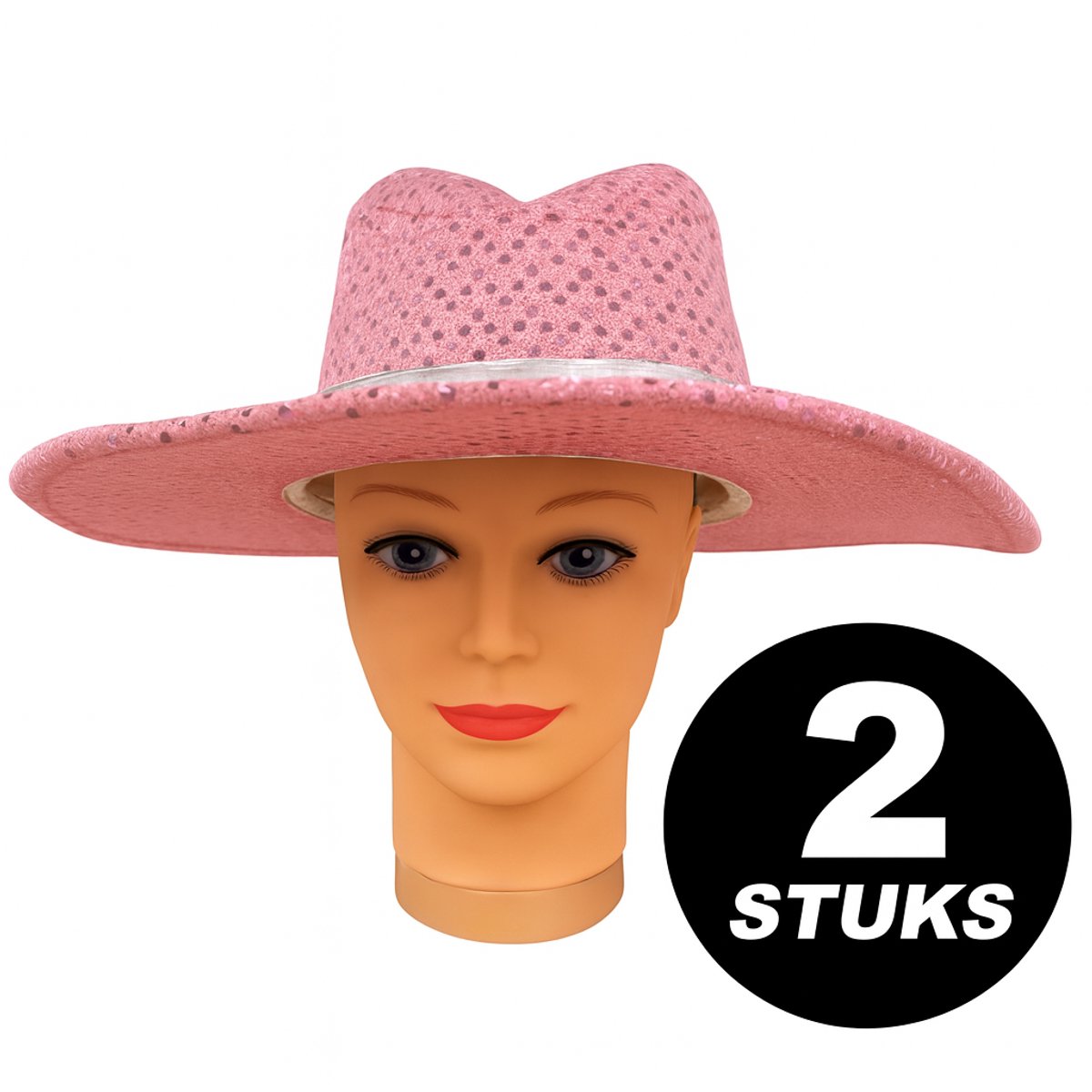 Roze Glitter Cowboyhoed – Set van 2 Stuks – Verkleedhoed voor Feest, Carnaval, Themafeest & Festival