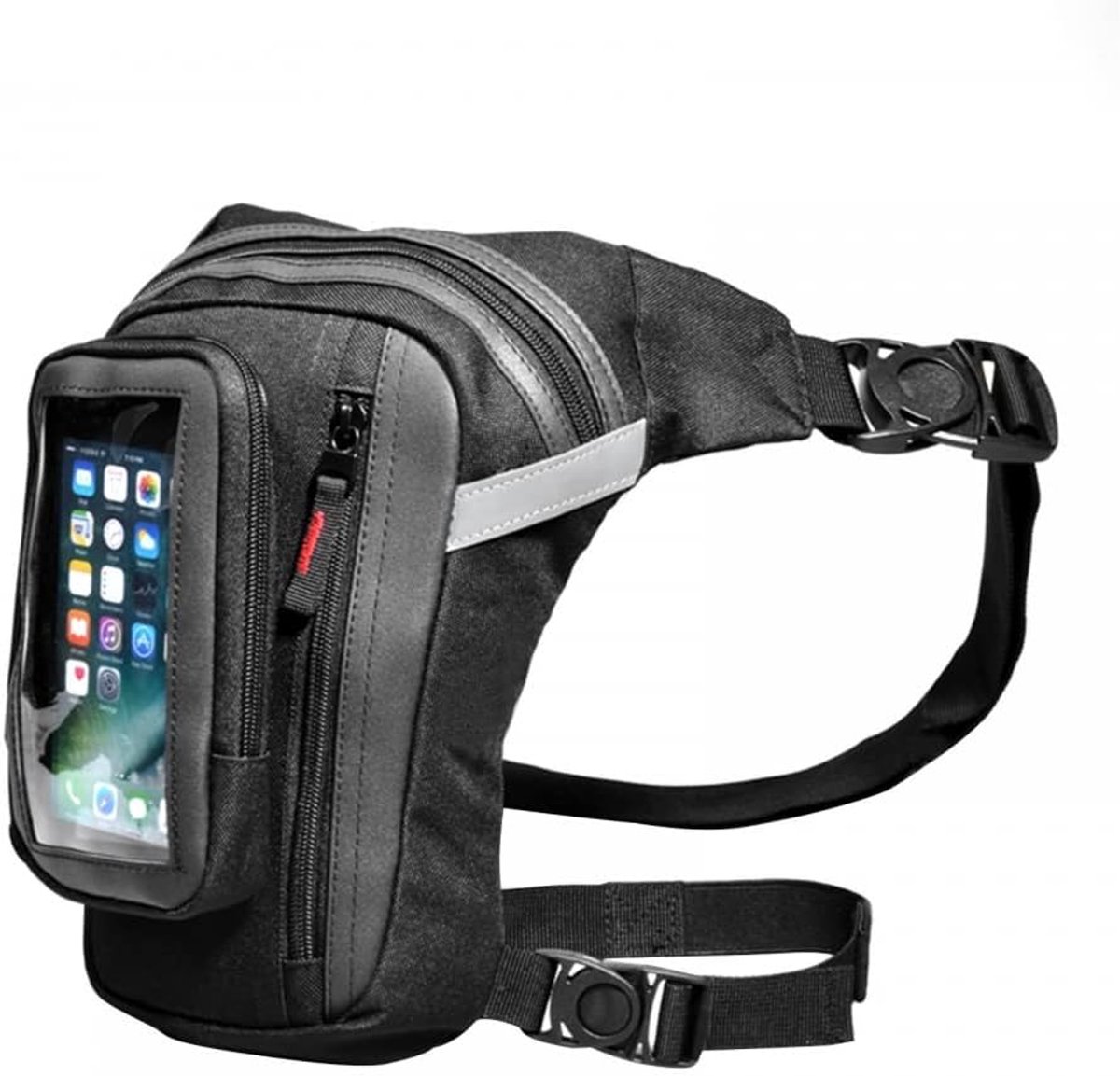 Drop Beentas voor motorfiets - 1 liter - zwart - reflecterend - met snelsluiting - voor motorfiets - wandelen - outdoor - accessoires
