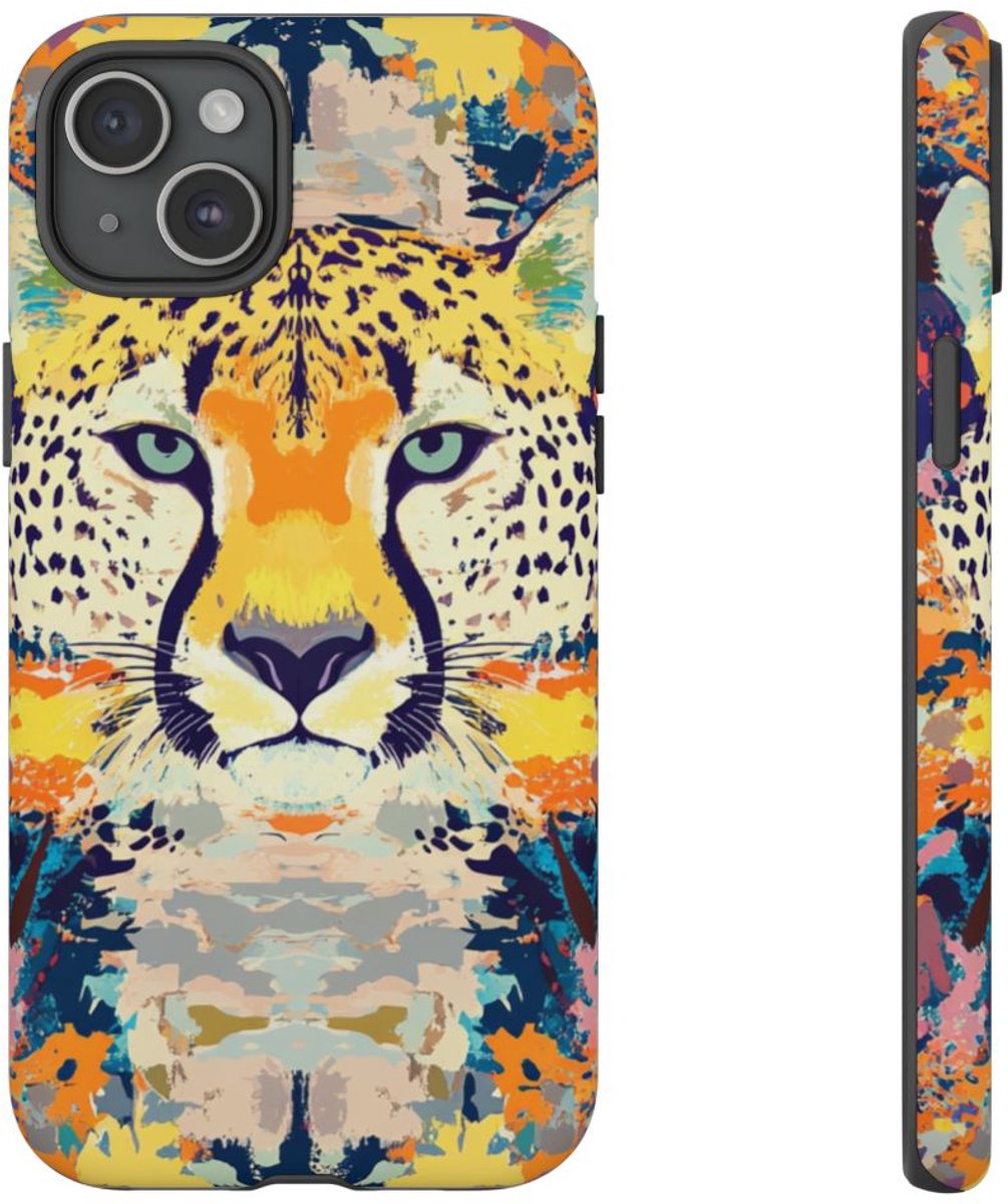 Abstracte Cheeta Gezichtspatroon – Telefoonhoesje Geschikt voor iPhone 15 Plus