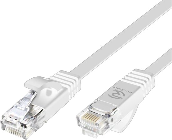 Câble Internet - Câble Réseau Ethernet CAT6 jusqu'à 1000 Mbit/s - Câble UTP plat RJ45 - Wit - 1 mètre