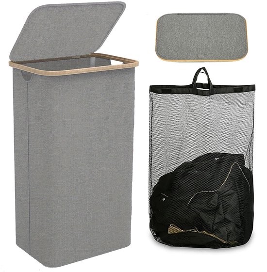 DuneDesign Opvouwbare wasmand 70l wasborst met deksel wasserette