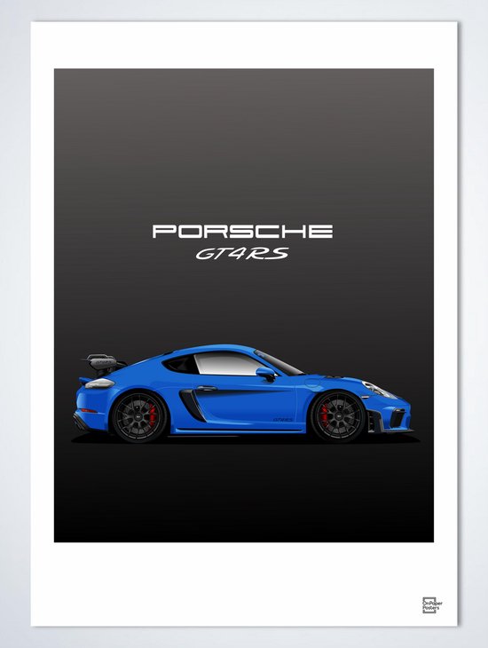 Porsche GT4 RS Weissach Blauw Poster - Autoposter A4 (21 x 29,7 cm) | Kinderkamer | Slaapkamer | Kantoor