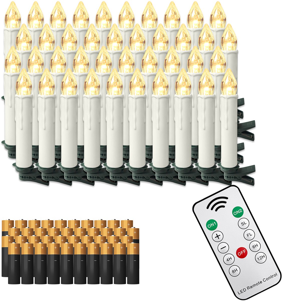 NAIZY 40x LED Kaarsen Kerstkaarsen draadloos warm wit Kerstkaars met timerfunctie afstandsbediening Kerstkaarsen LED kaars met clip, voor feestdecoratie bruiloft feest, met Batterij