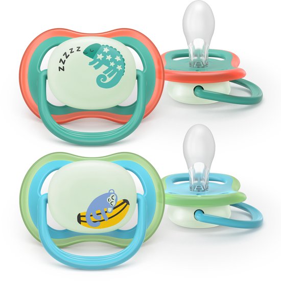 Philips Avent Ultra Air Night - Glow-in-the-dark fopspeen –(6-18 mnd) Extra luchtopeningen - 2 stuks - SCF376/28 van Philips Avent — afbeelding 2