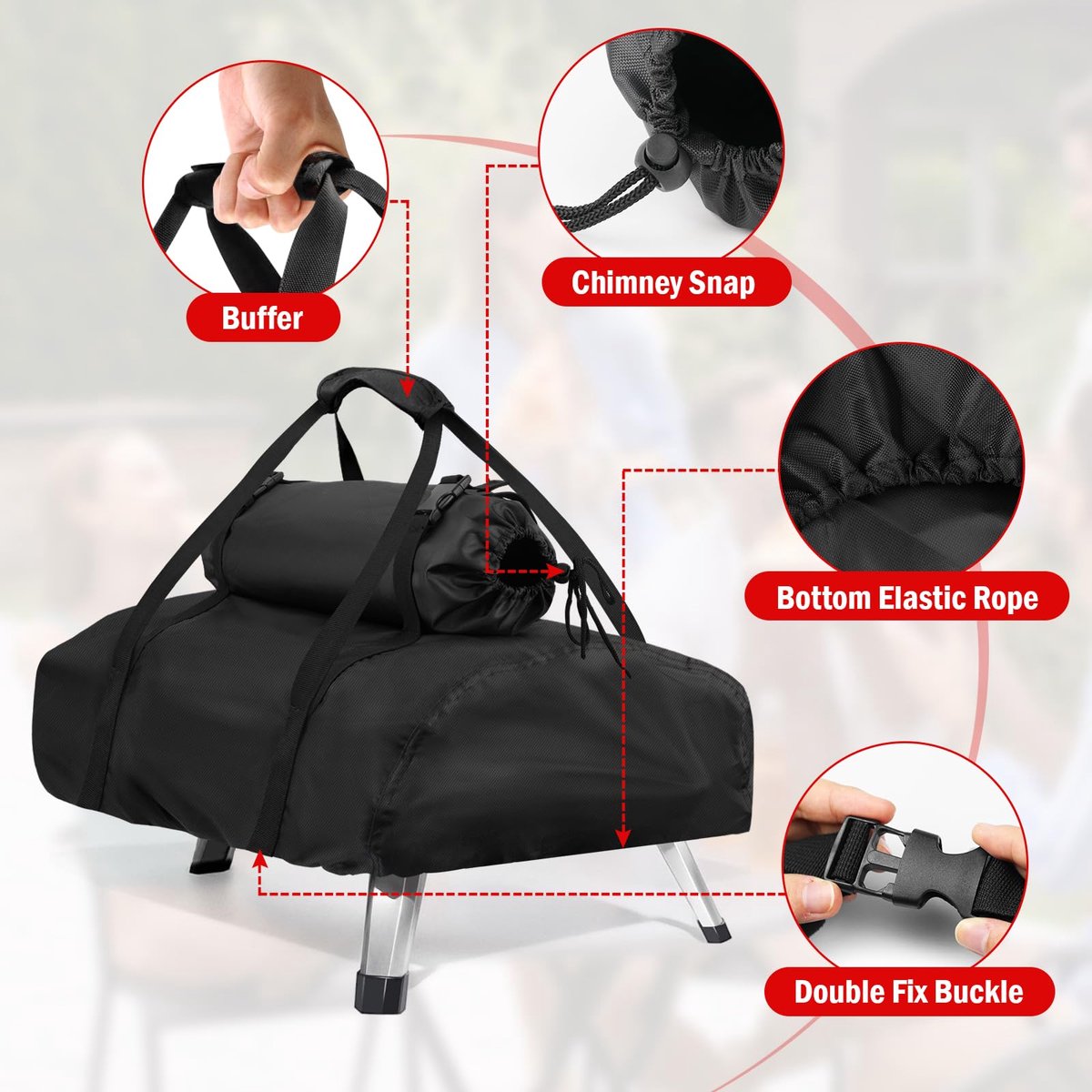 Pizzaoven Draagtas en Hoes - Voor Ooni Karu 12 - Met afneembare schoorsteentas - Van 500D Oxford doek - Voor buiten - 95 x 42 x 22 cm – foto 4