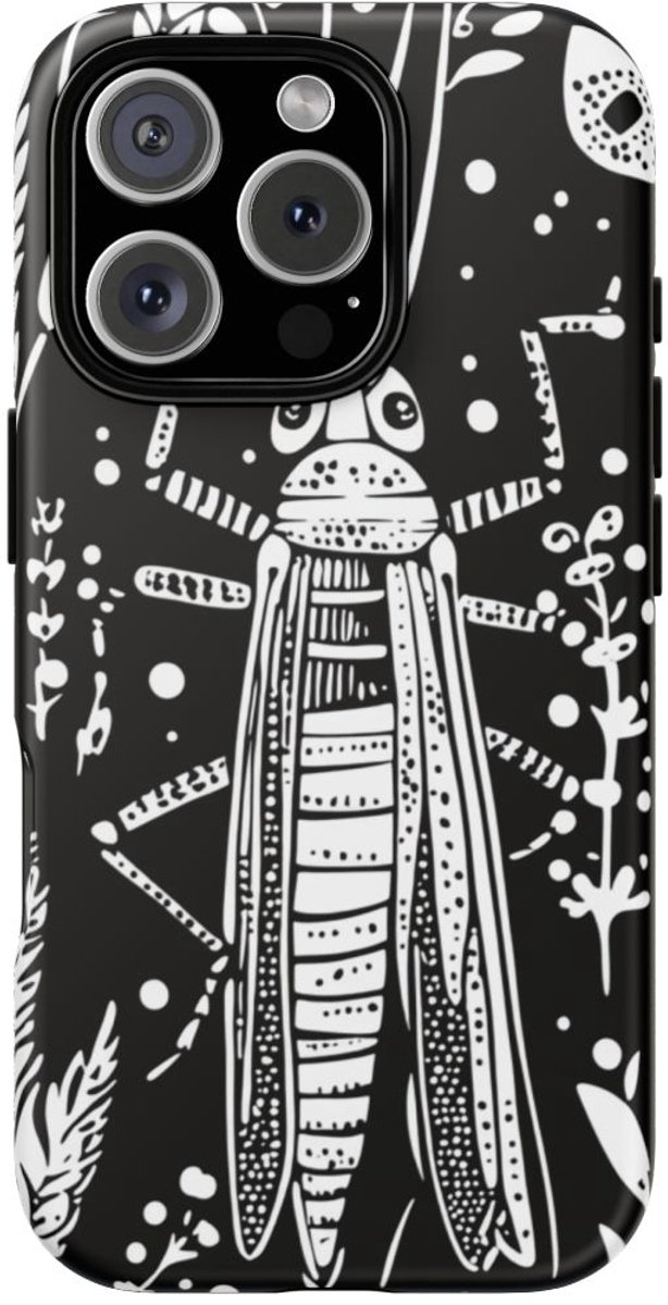 Zwart-Wit Sprinkhaan en Graanmotief – Telefoonhoesje Geschikt voor iPhone 16 Pro