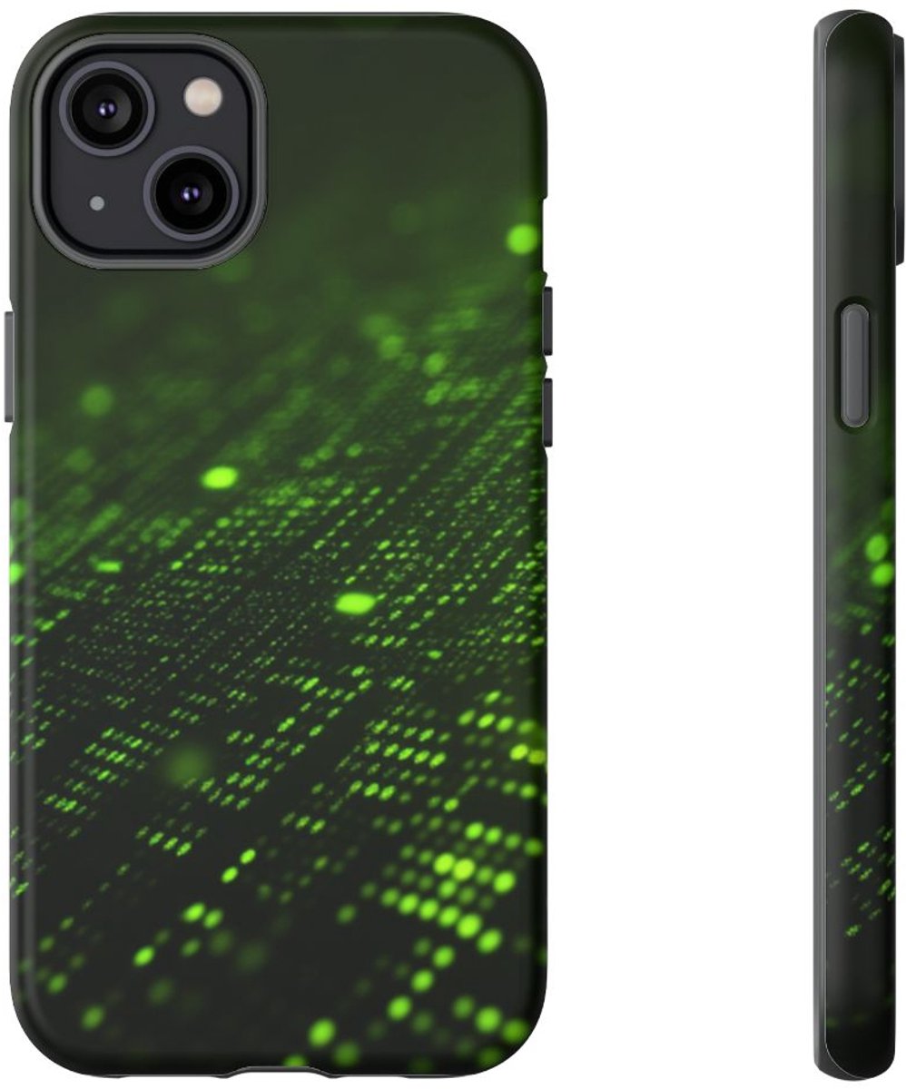 Abstract Groen Digitaal Rasterpatroon – Telefoonhoesje Geschikt voor iPhone 14 Plus