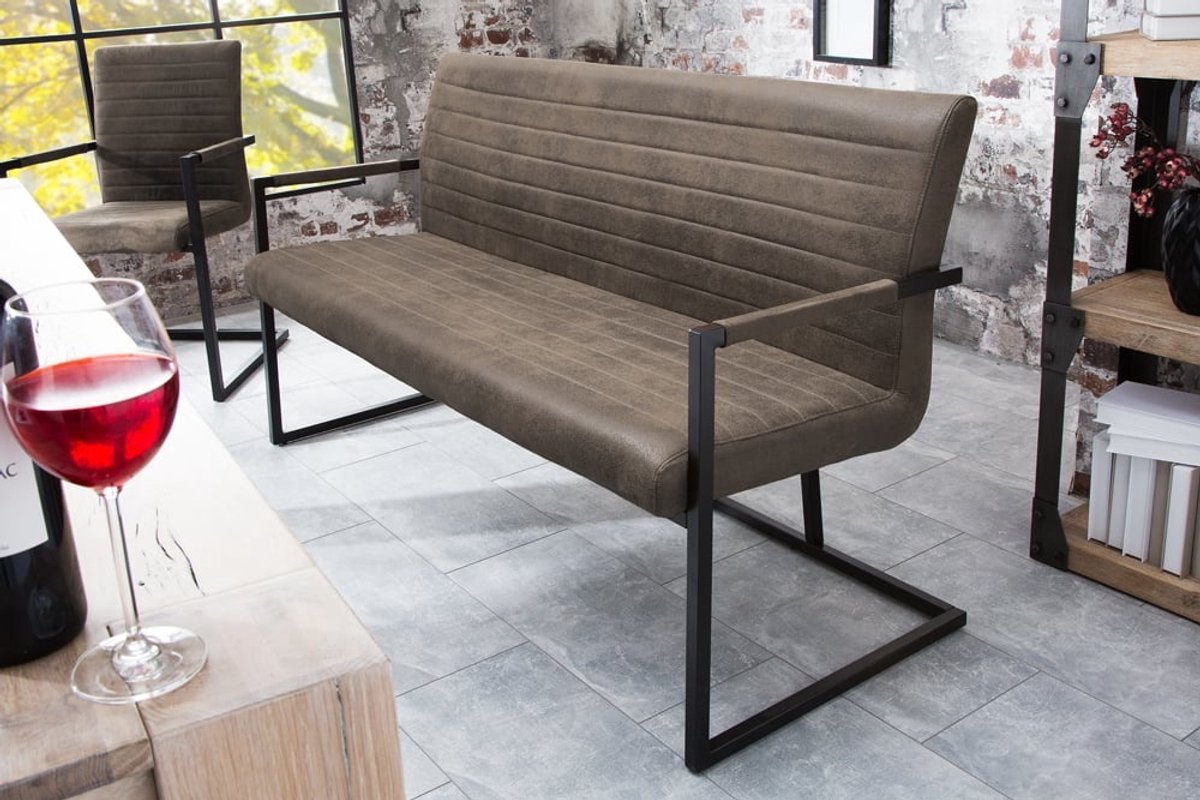 industrieele sledebank LOFT 160cm taupe met armleuning - 42275