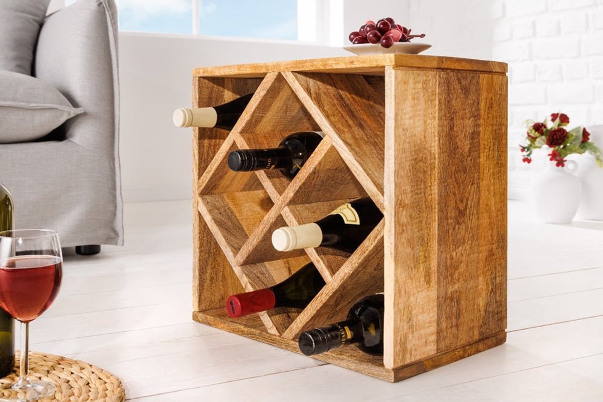 Massief houten wijnrek CUBUS 40cm mango handgemaakte bijzettafel - 43294