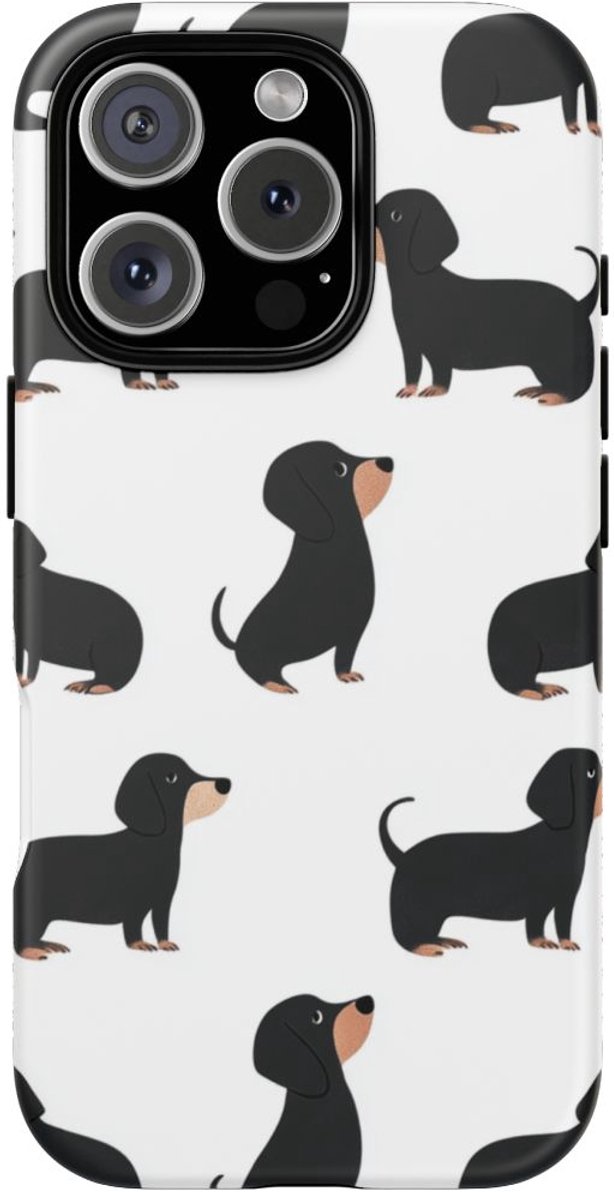 Minimalistisch Zwart Teckelpatroon – Telefoonhoesje Geschikt voor iPhone 16 Pro