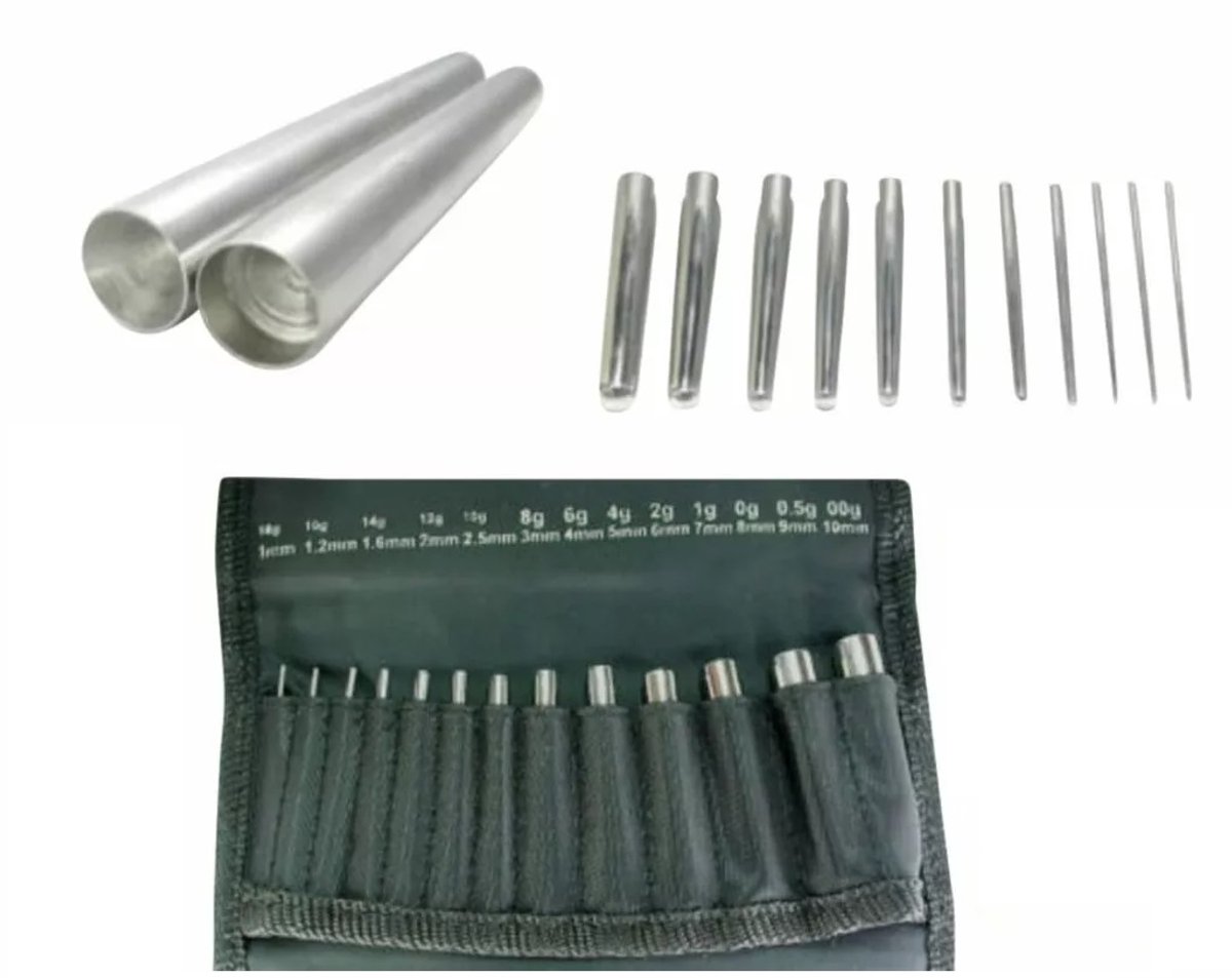 Set met Piercing gaatje oprekpinnetjes 1 - 10 mm, 13 stuks tunnel expanders oprek tools stretch set
