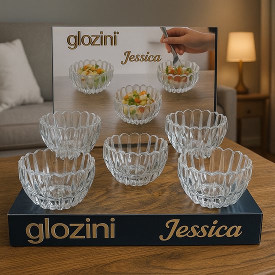Bols Glozini Jessica – Set de 6 pièces – Glas – Pour desserts, salades et Snacks