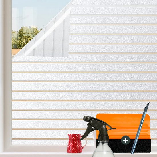 Film statique pour fenêtre AVOID® avec bandes horizontales – 60x300 – Protection solaire et visuelle – Convient au Glas HR++ – Incl. Toucher et couteau