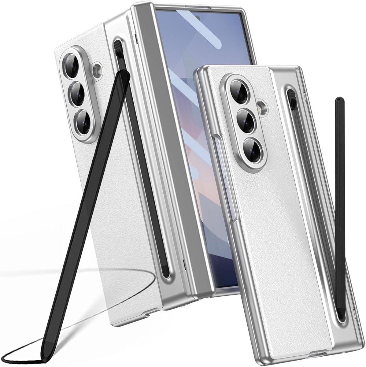 Zandarix Geschikt voor Samsung Galaxy Z Fold 7 - Delicaat leer - Ingebouwde Scharnierbescherming - Met Screenprotector - S Pen Stylus Vervanging - Back Cover Hoesje - Wit