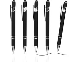 TOVBMUP Hoogwaardige balpennen met stylus - 5 stuks - gelpen - vulpen - ergonomische pennen - met antislip grip - zwart - metalen set - Geschikt voor kantoor en thuis
