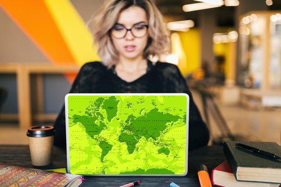 Autocollant pour ordinateur portable - 12,3 pouces - Wereldkaart - Robuste - Violet - 30x22cm - Autocollants pour ordinateur portable - Skin pour ordinateur portable - Housse