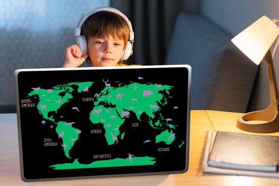 Autocollant pour ordinateur portable - 17,3 pouces - Wereldkaart Enfants - Rose - Animaux - 40x30cm - Autocollants pour ordinateur portable - Skin pour ordinateur portable - Couverture