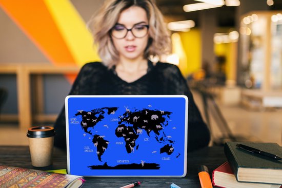 Autocollant pour ordinateur portable - 10,1 pouces - Wereldkaart Enfants - Animaux - Jaune - 25x18cm - Autocollants pour ordinateur portable - Peau pour ordinateur portable - Couverture