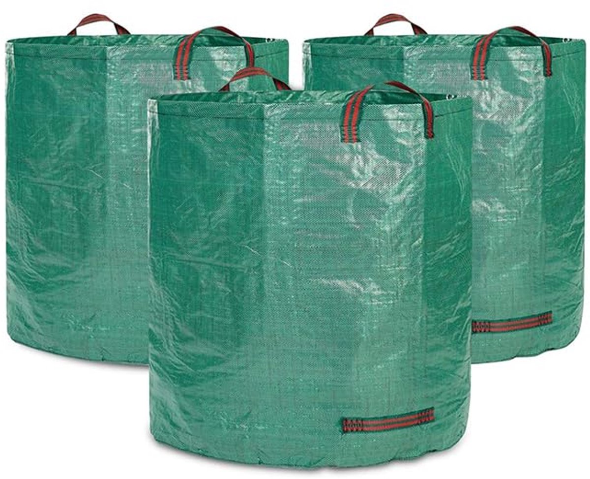 Tuinzakken Set - Zelfstaand & Opvouwbaar - Met 4 Handvatten en Handschoenen - Voor Tuinafval, Bladeren en Grasmaaisel - Groen - 3x 272 Liter
