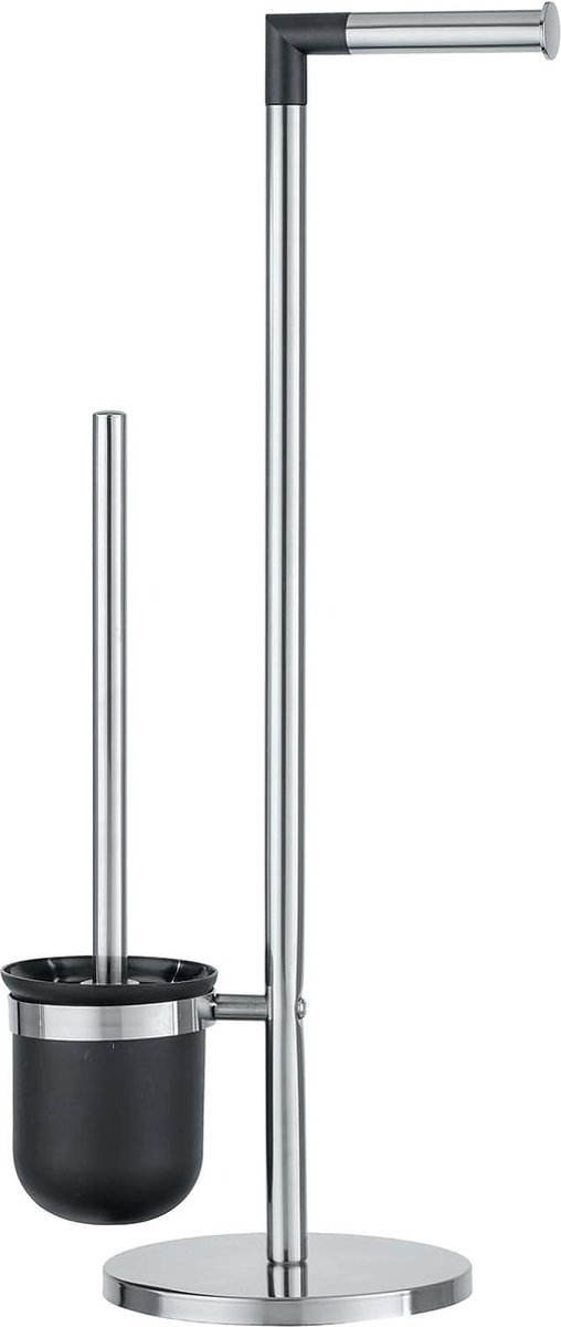 QPFO® Staande Toilethouder – WC Garnituur – Toiletpapierhouder met Borstelhouder – Roestvrij Staal – Zwart – Modern Design