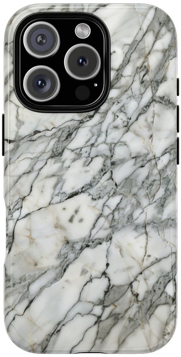 Wit Marmerpatroon met Glanzende Afwerking – Telefoonhoesje Geschikt voor iPhone 16 Pro
