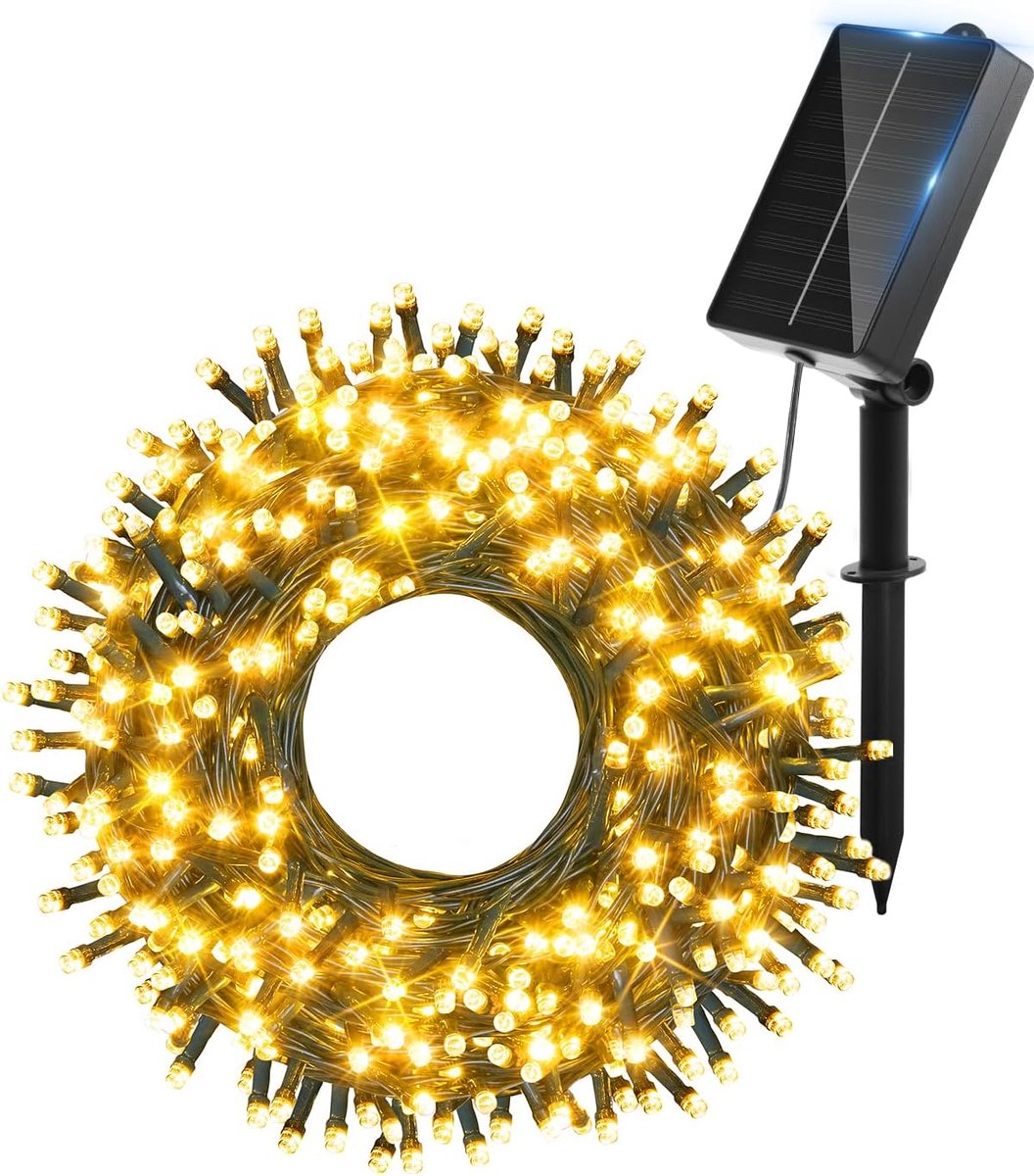Lzwintrading - Lichtsnoer Buiten Solar - Lichtslinger - Lichtsnoeren voor Buiten Tuinverlichting - 20 Meter 200 Warm Wit LED - Zonne-Verlichting Buiten Tuin met 8 Modi Kristallen Bollen Tuinverlichting voor Camping Patio Tuin Thuis Kerstfeesten Bruil