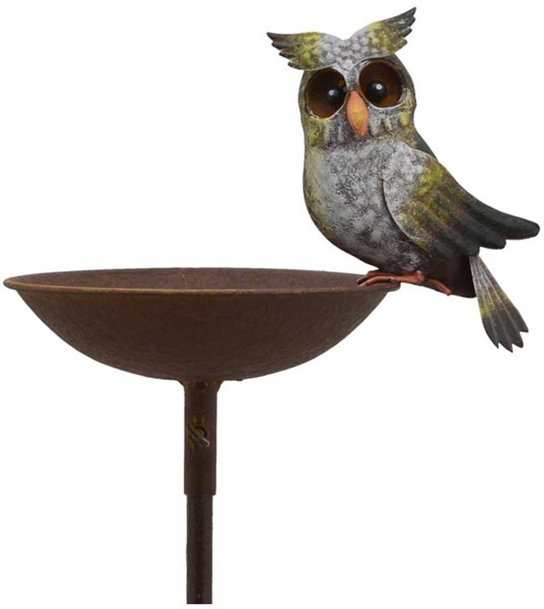 Tuinsteker met Voederplaats en Drinkbakje – Uil van Metaal 24x17x124 cm tuindecoratie tuin beeld