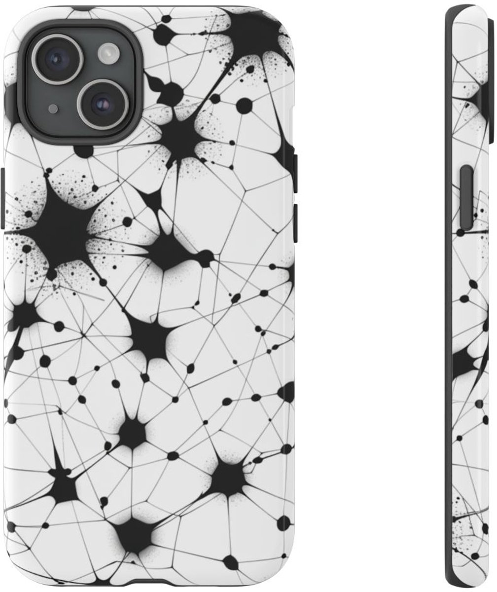 Zwart-Wit Abstract Netwerkpatroon – Telefoonhoesje Geschikt voor iPhone 15 Plus