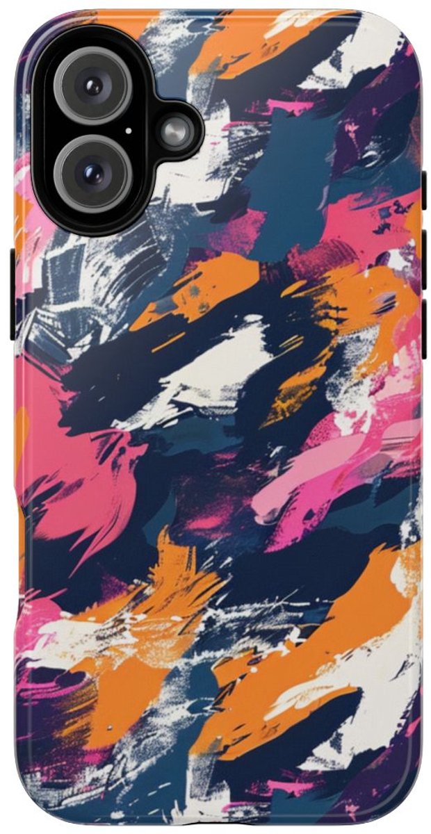 Kleurrijk Abstract Penseelstrepenpatroon – Telefoonhoesje Geschikt voor iPhone 16 Plus
