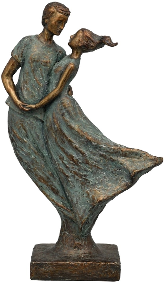 sculptuur levensdans liefde - brons blauw -polyresin handgemaakt - 23x10x40 cm decoratief beeld man vrouw