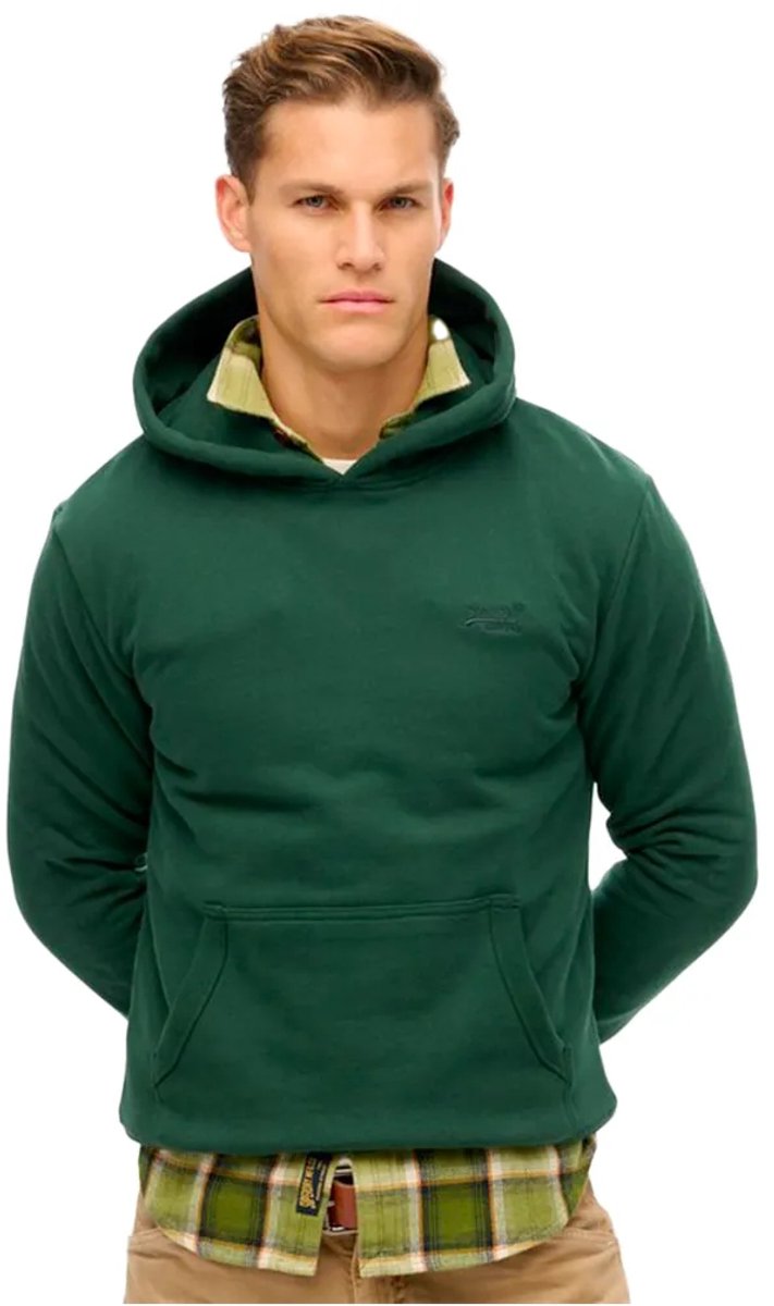 Superdry Essential hoodie met logo en halfgeborstelde voering Heren Hoodies Groen