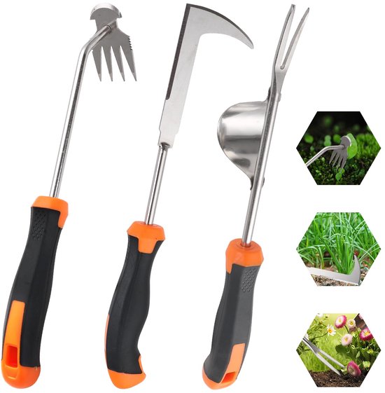Foto: Set van 3 hoogwaardige onkruidverwijderaars roestvrij stalen tuingereedschap met ergonomische siliconen handgreep effici nt duurzaam en makkelijk in gebruik voor tuin boerderij