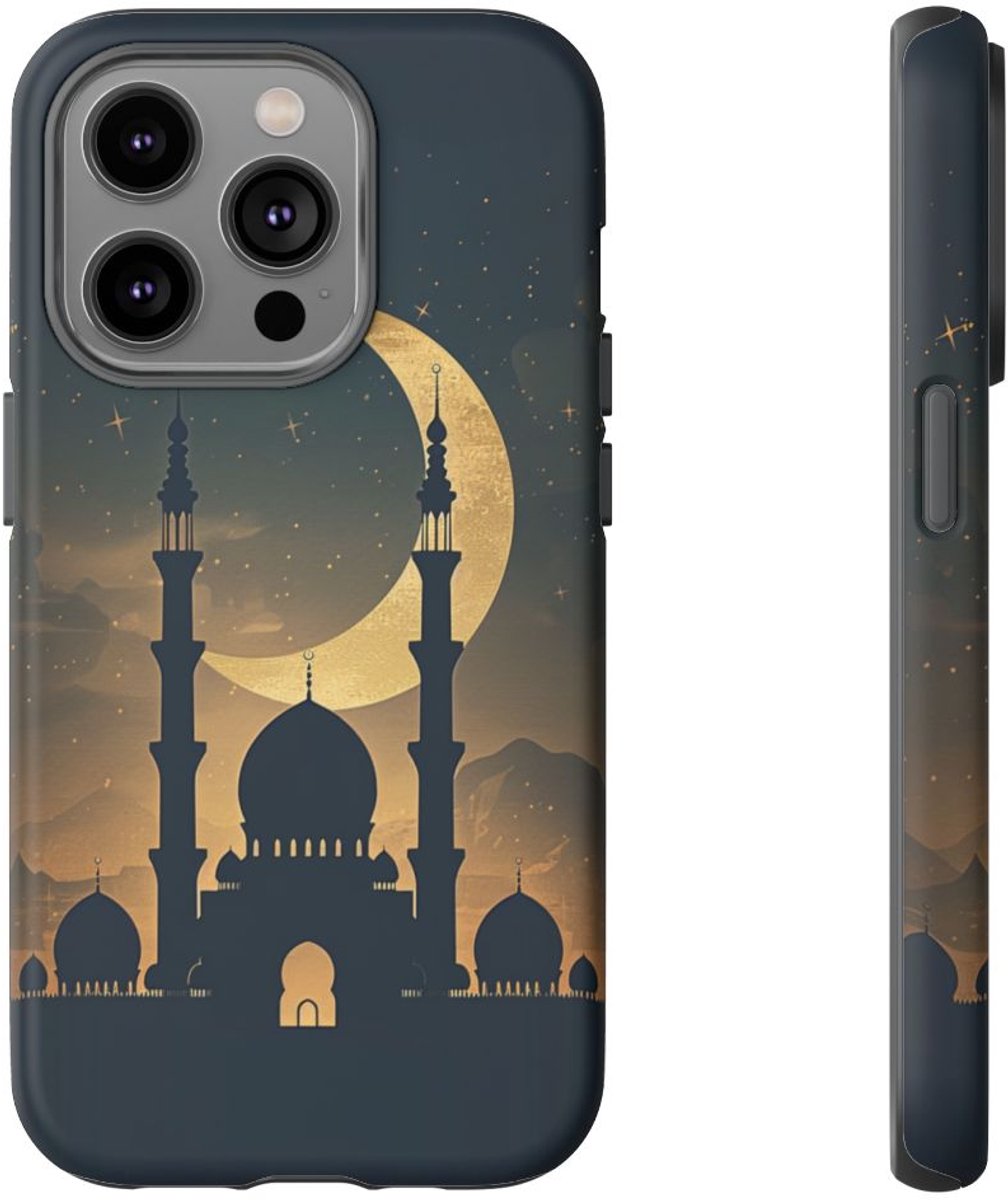 Sikkelmaan en Moskee Silhouet – Telefoonhoesje Geschikt voor iPhone 14 Pro