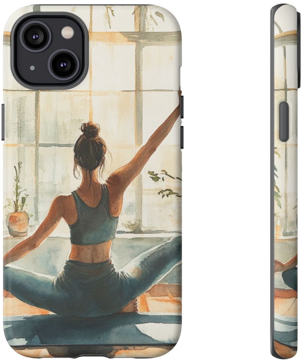 Yoga in Warm Licht Aquarel – Telefoonhoesje Geschikt voor iPhone 14 Plus