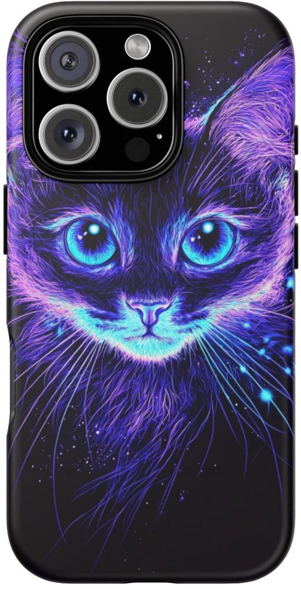 Magische Kattengezicht met Gloeiende Ogen – Telefoonhoesje Geschikt voor iPhone 16 Pro
