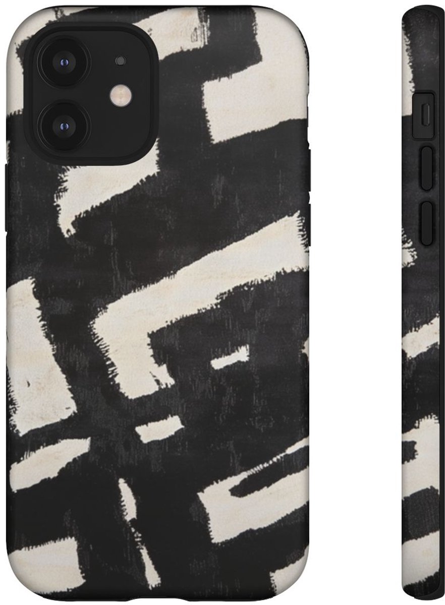 Abstract Zwart-Crèmekleurig Patroon – Telefoonhoesje Geschikt voor iPhone 12