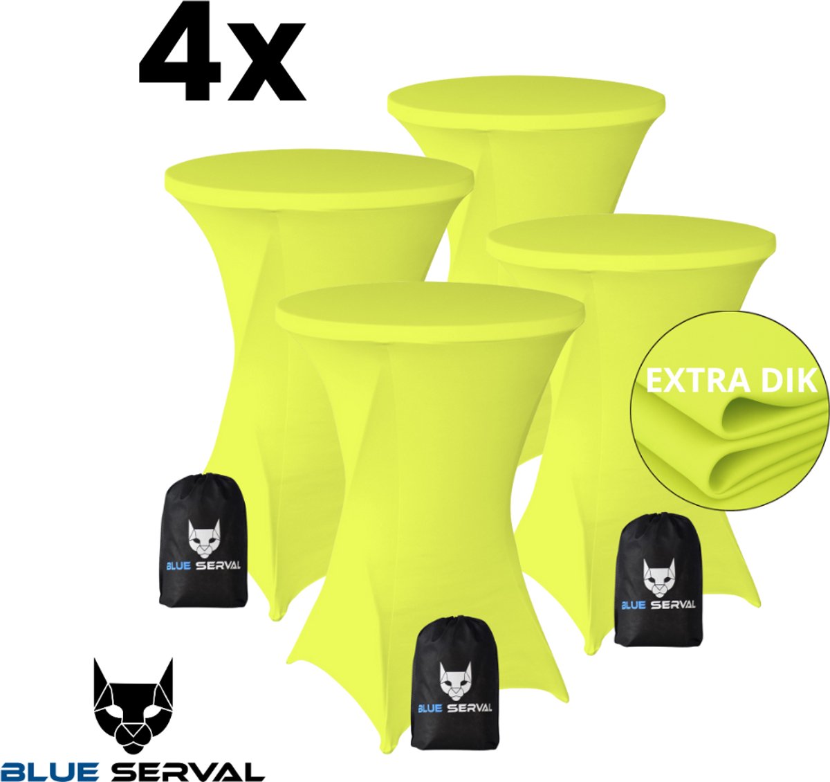 Statafelrok Geel 4x – Extra Dik & Sterk – ∅80-85 x 110 cm – Tafelhoezen voor Statafel – Met Opbergtas – Partytafel Tafelrok – Luxe Stretch Stof - 4 stuks Statafelhoes - Sta Tafel Hoes - Staantafelhoes – Bruiloft - Feest & Decoratie - Blue Serval