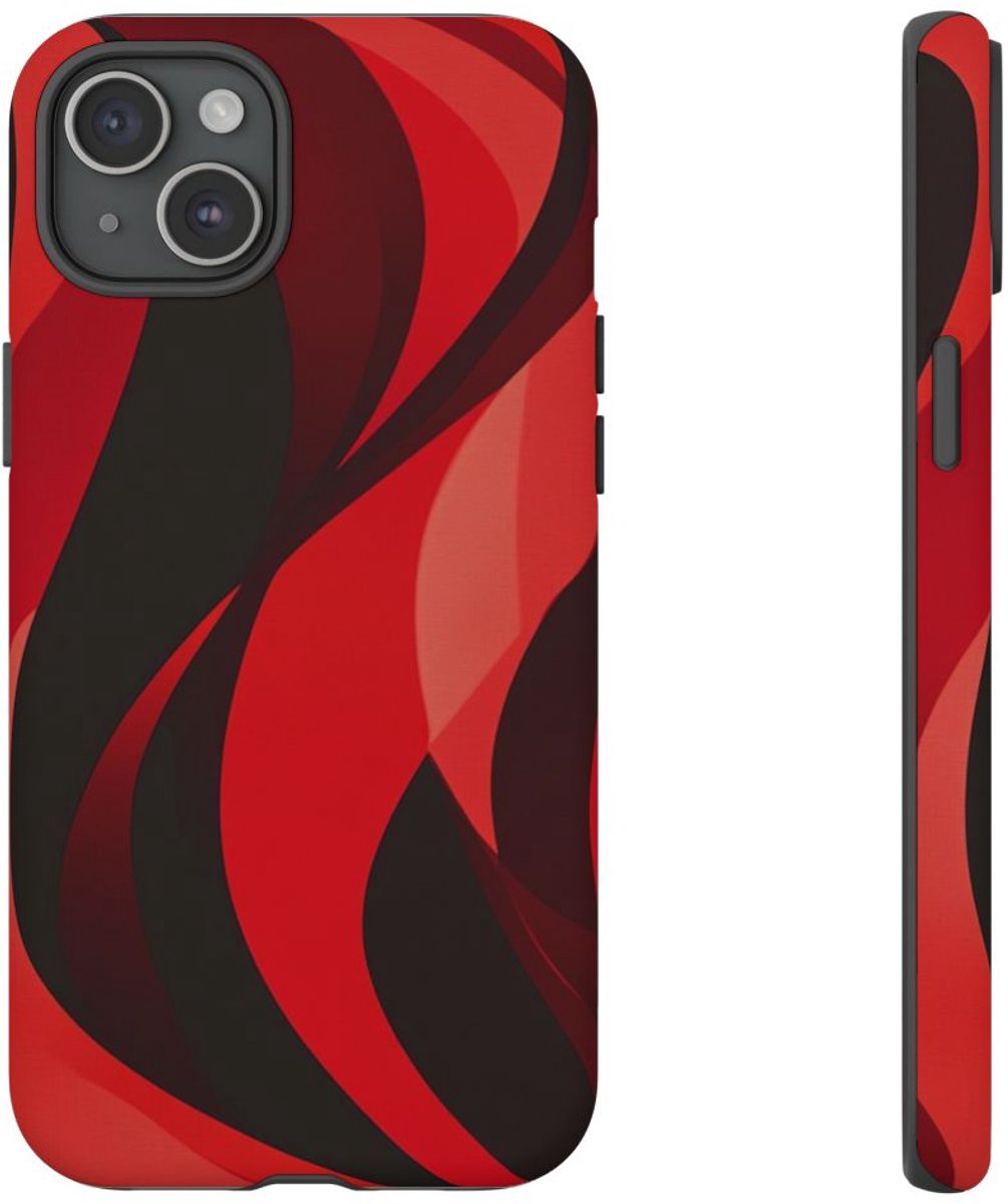 Modern Rood Golfpatroon – Telefoonhoesje Geschikt voor iPhone 15 Plus