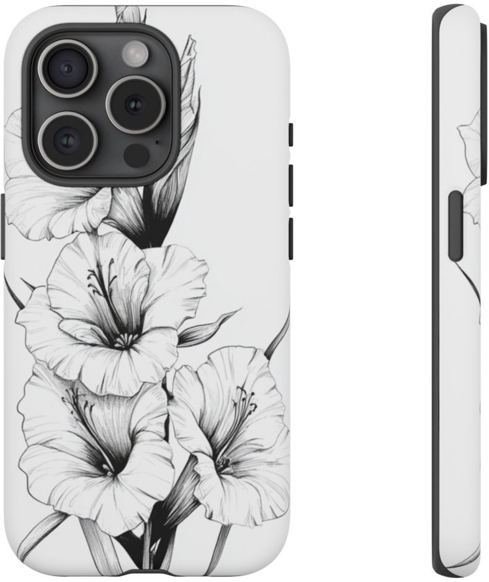 Fijnlijn Gladiolen Bloemmotief – Telefoonhoesje Geschikt voor iPhone 15 Pro