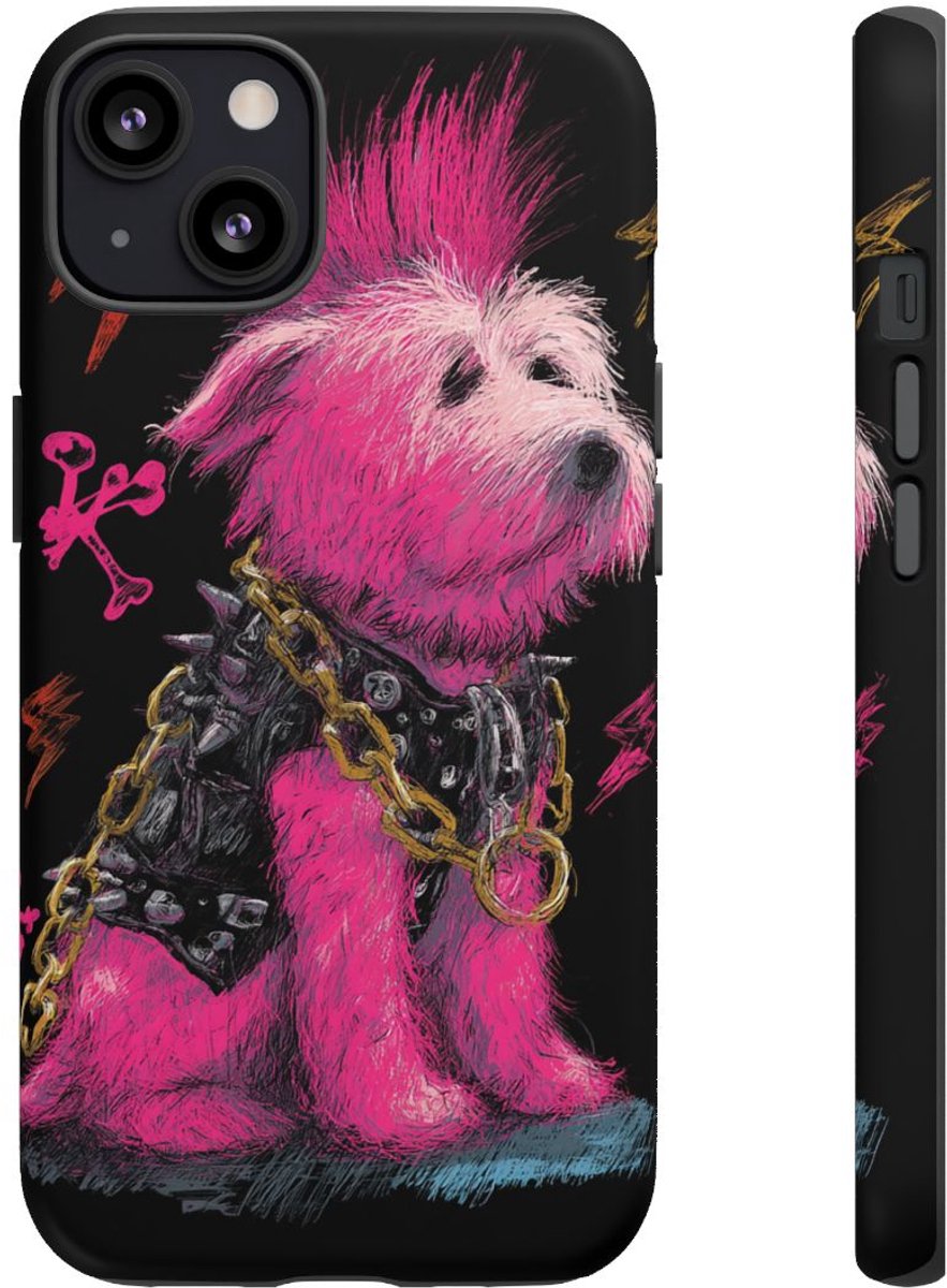 Punkhond met Roze Hanenkam Illustratie – Telefoonhoesje Geschikt voor iPhone 13