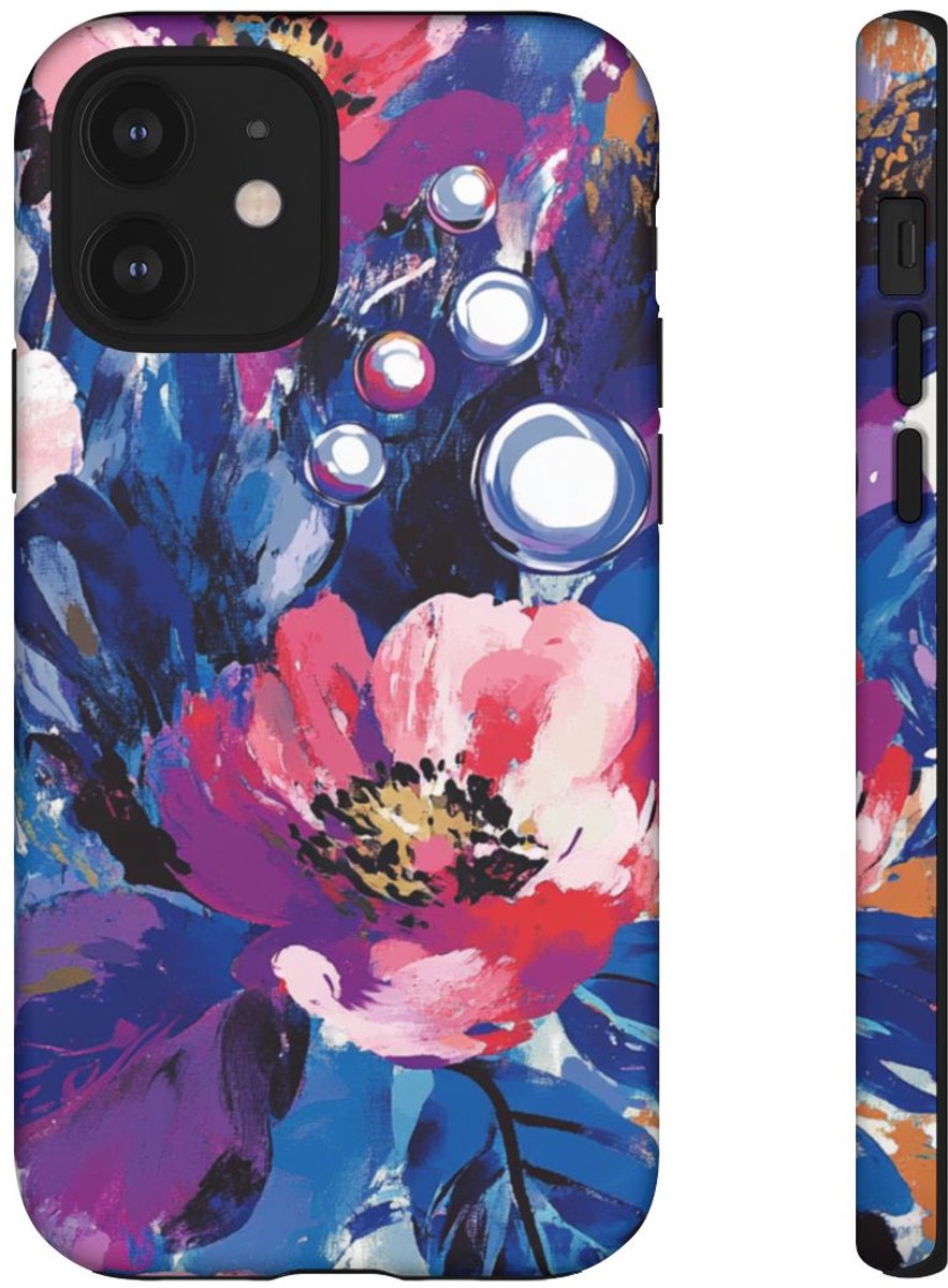 Abstracte Bloemenimpressie met Parelaccenten – Telefoonhoesje Geschikt voor iPhone 12