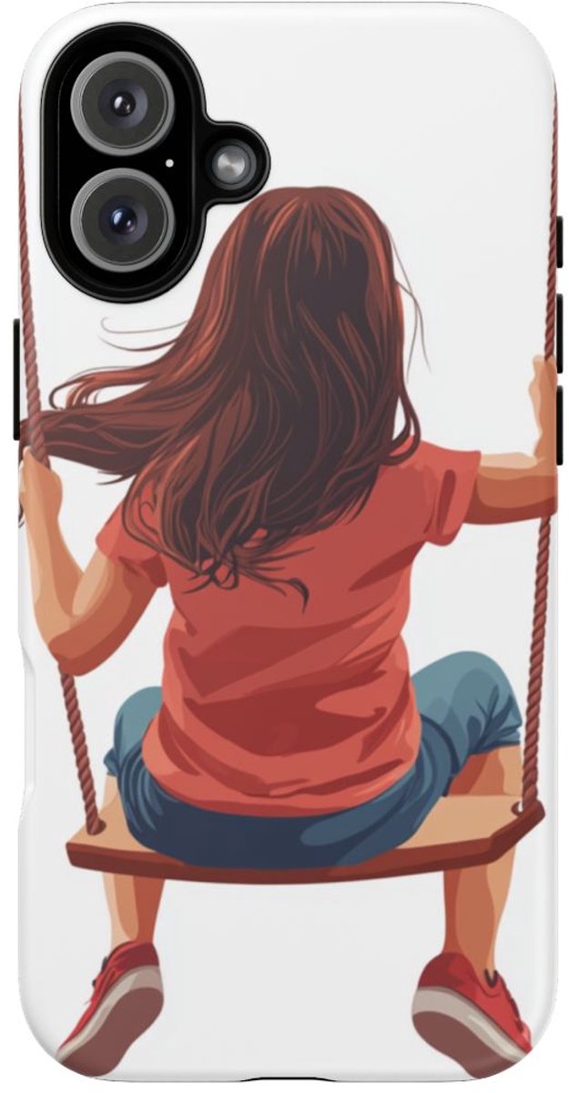 Meisje op Schommel Vectorillustratie – Telefoonhoesje Geschikt voor iPhone 16 Plus