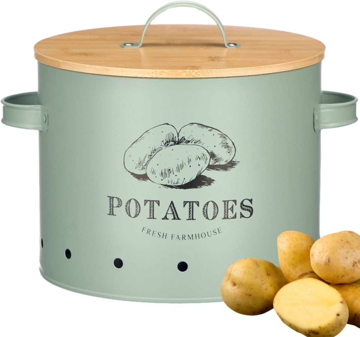 OTIX Aardappelbak - Mint Groen - Aardappel - Voorraadpot - Bewaarpot - met Deksel - Bamboe - Vooraadpotten - Metaal - SCORPIO