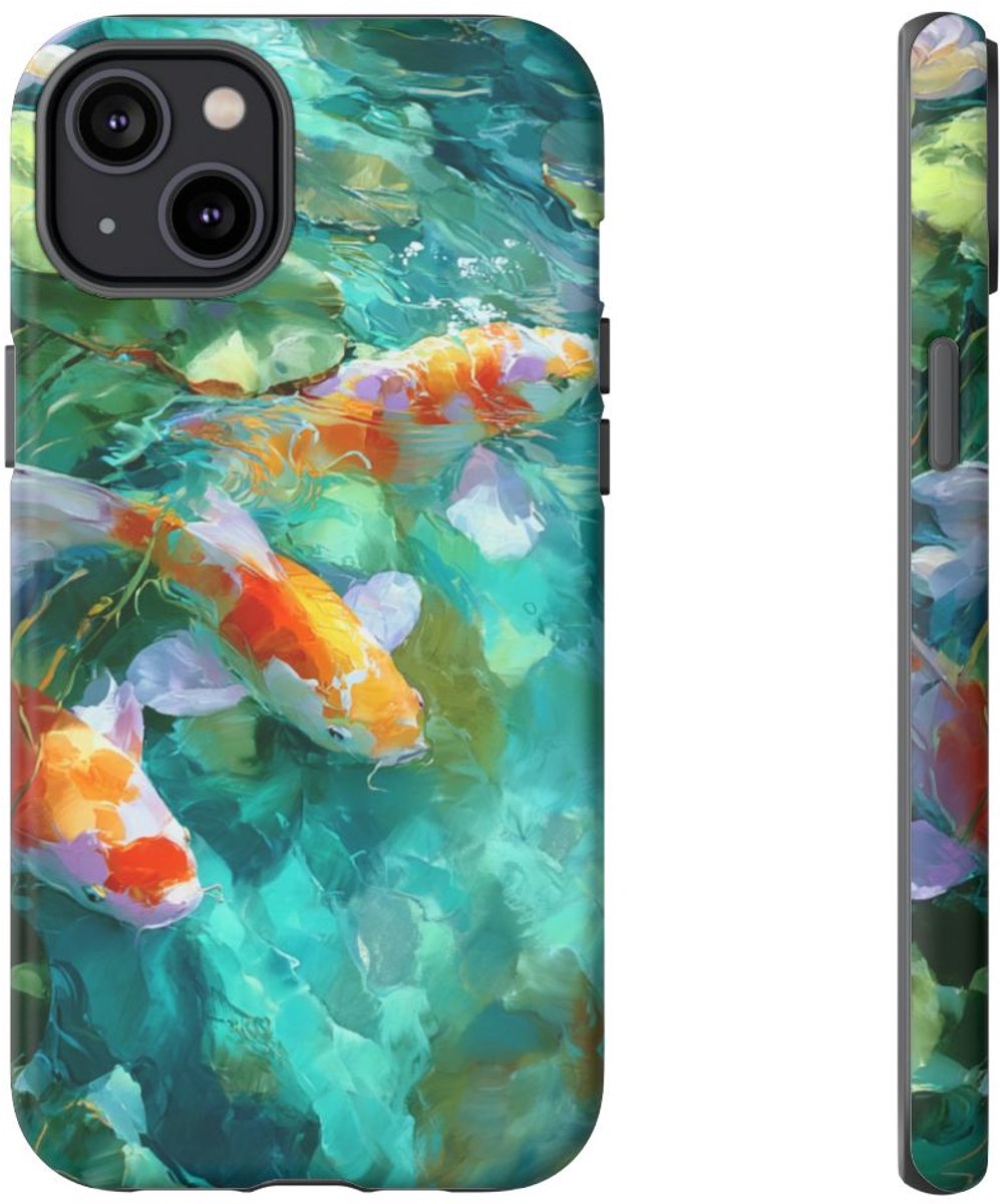 Kleurrijke Koi en Waterlelies – Telefoonhoesje Geschikt voor iPhone 14 Plus