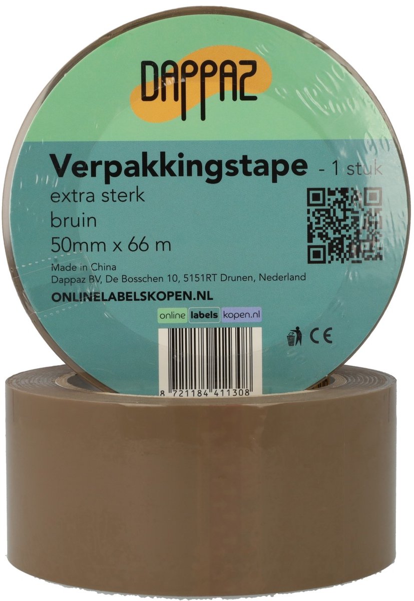 Dappaz Verpakkingstape Bruin - Dozentape Extra Sterk met Hoge Kleefkracht 66 m x 50 mm - 1 Rol OPP Plakband - Dikte 65 µm