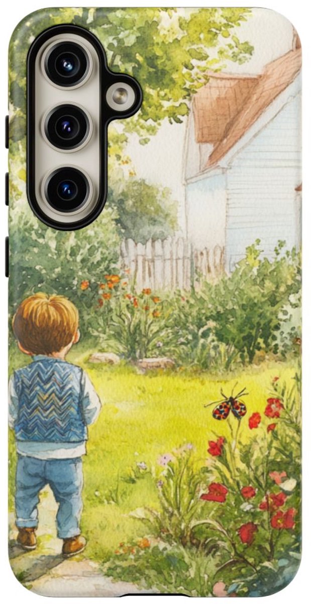 Kind in Bloementuin Aquarel – Telefoonhoesje Geschikt voor Galaxy S24