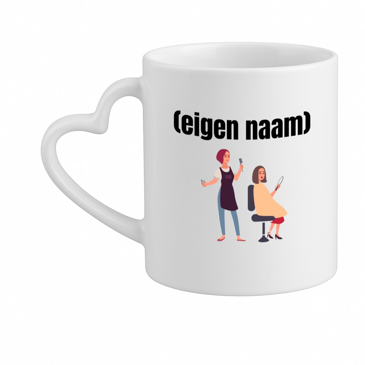 Hacebo® - kapper vrouw met eigen naam koffiebeker met hart oor wit - Kapper - barbers - thee mok - koffie beker - collega's - verjaardag - afscheidscadeau - geschenk - kado - koffiemok - 330 ML
